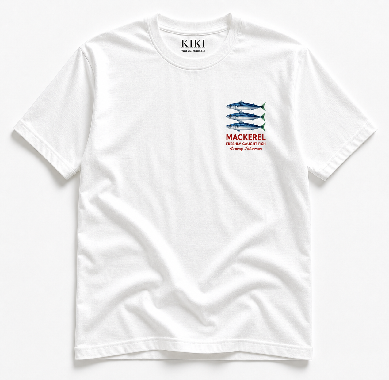 KIKI Mackerel Oversized T-Shirt – White Graphic Tee Inspired by Nordic Fisherman Style