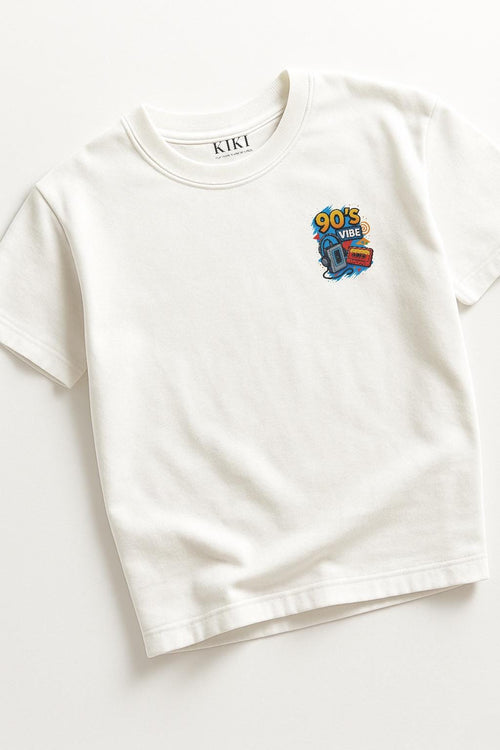 90’s Vibe T-Shirt Unisex Bianca – Maglietta Anni 90 con Walkman e Cassette | Streetwear Vintage KIKI