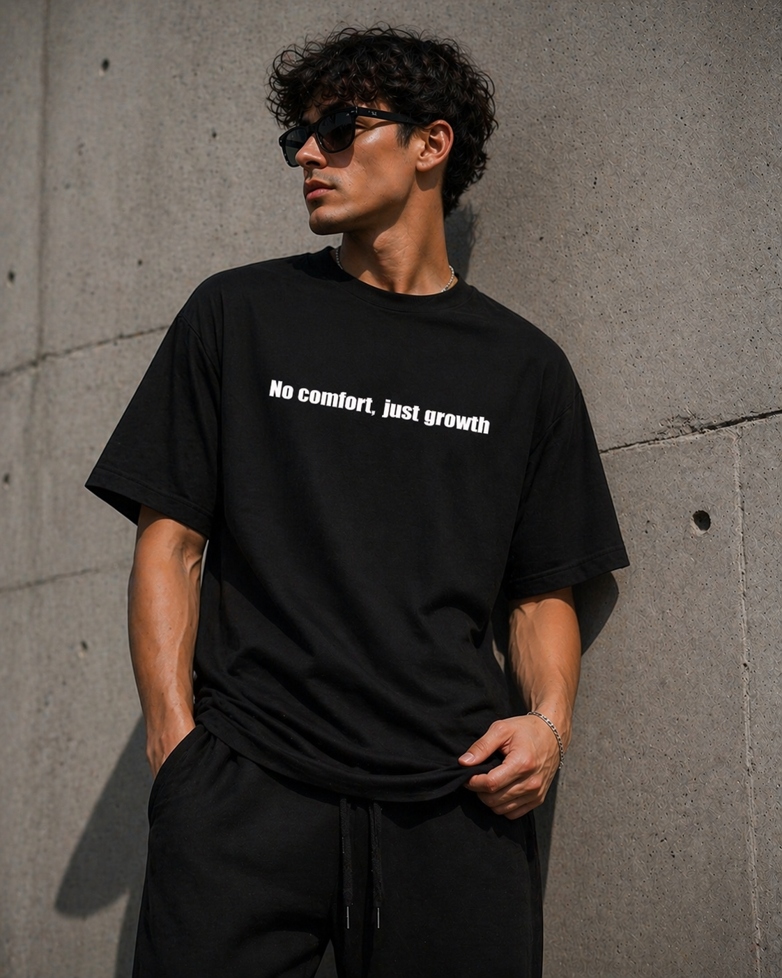 KIKI “No Comfort, Just Growth” T-Shirt – Maglietta Oversize Unisex Streetwear Motivazionale