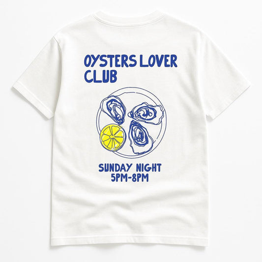KIKI Oysters Lover Club T-Shirt Unisex Bianca – Maglietta Oversize Cotone con Stampa Oyster & Lemon Made in Italy 🇮🇹