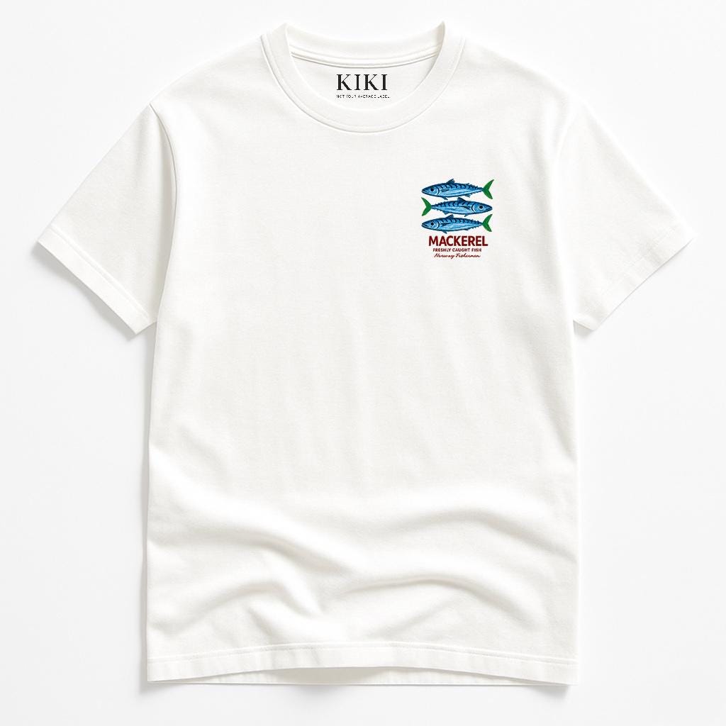 T-shirt Mackerel Pesce – Maglietta Unisex Oversize in Cotone con Stampa Artistica – KIKI 🇮🇹