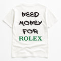 KIKI Need Money For Rolex T-Shirt – Maglietta Oversize Unisex Bianca con Scritta Ironica Streetwear Made in Italy 🇮🇹