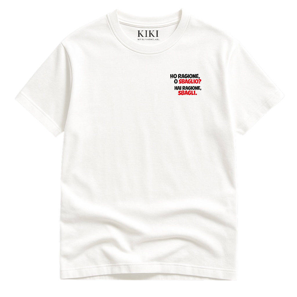 KIKI “Ho Ragione, O Sbaglio?” T-Shirt Oversize Unisex – Maglietta Minimal Virale con Stampa Fronte/Retro