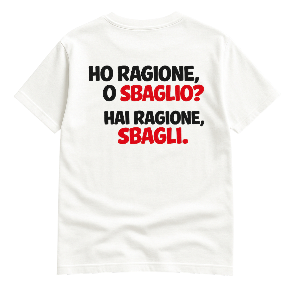 KIKI “Ho Ragione, O Sbaglio?” T-Shirt Oversize Unisex – Maglietta Minimal Virale con Stampa Fronte/Retro