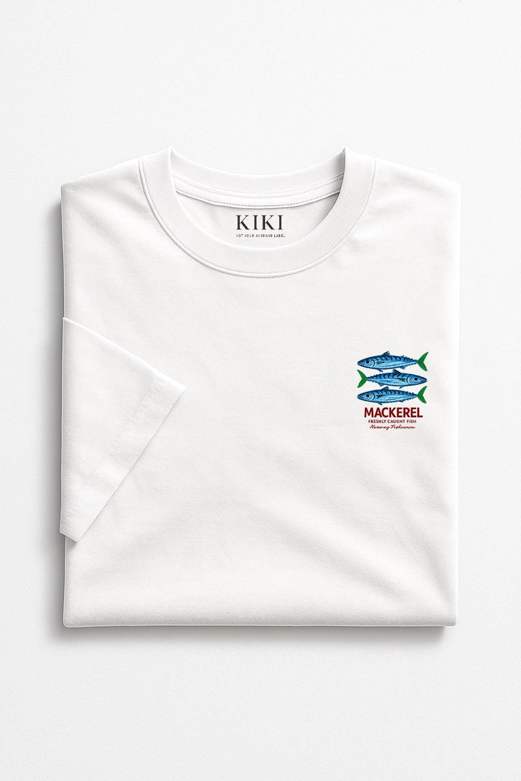T-shirt Mackerel Pesce – Maglietta Unisex Oversize in Cotone con Stampa Artistica – KIKI 🇮🇹