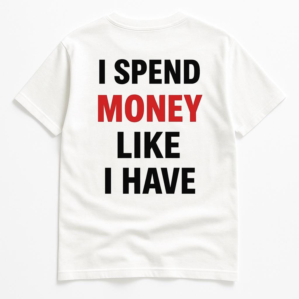T-shirt KIKI “I Spend Money Like I Have” – Maglietta bianca unisex con scritta ironica streetwear 🇮🇹