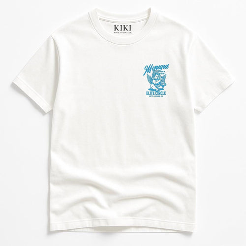 KIKI Moneyed Elite Circle T-Shirt Bianca Unisex – Maglietta Streetwear in Cotone con Stampa Angelo Vintage | Made in Italy